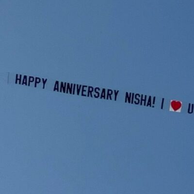 Sky banner: Happy Anniversary Nisha I love you