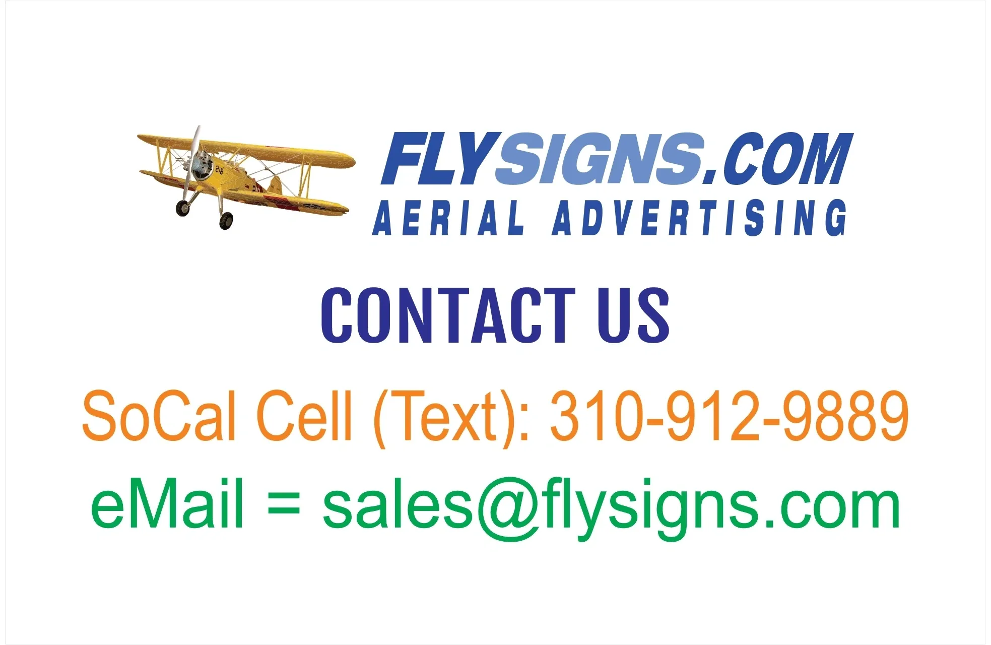Aerial advertising contact information and airplane graphic.